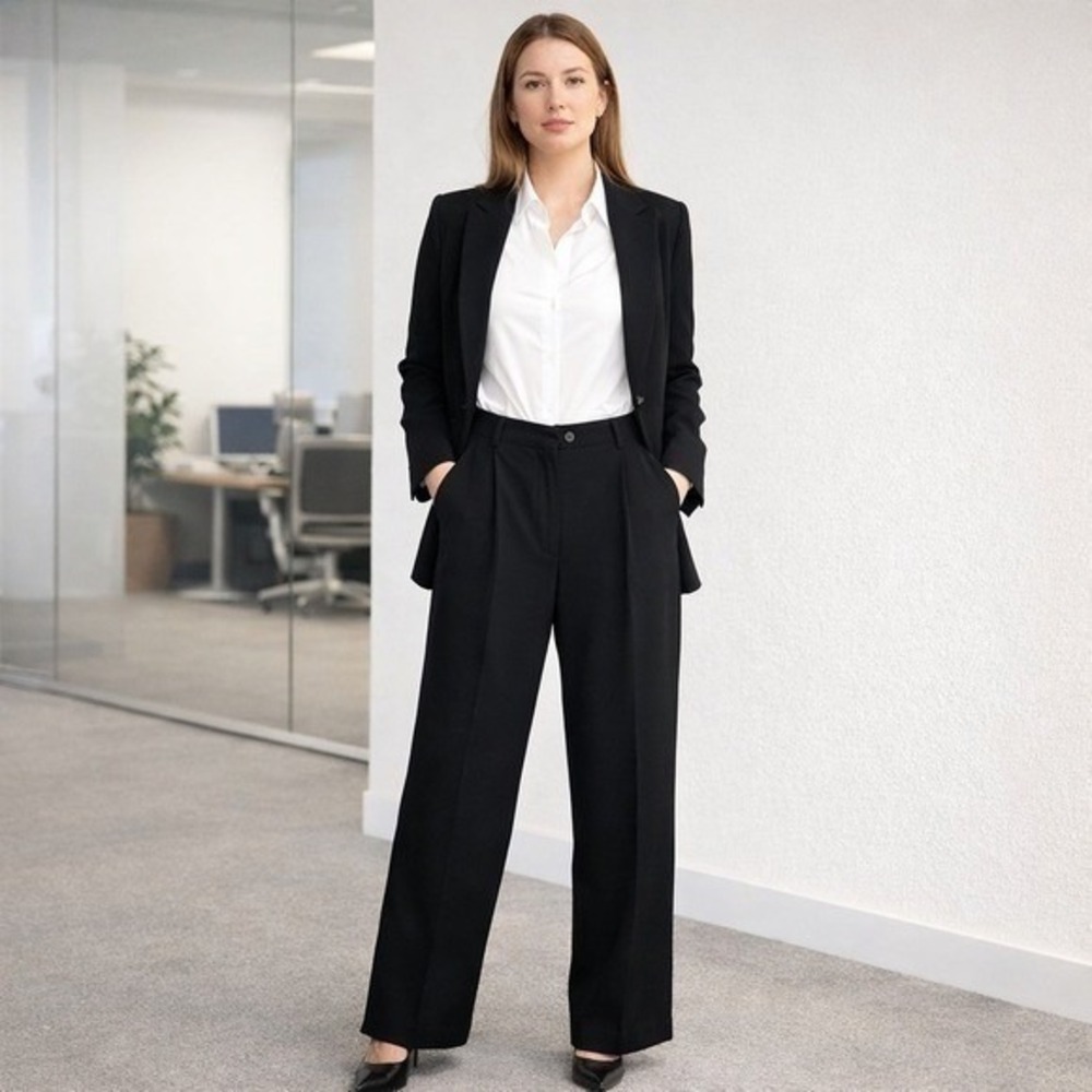 EVAN PICONE Women Black Wide‎ Leg Pleated Trouser Pants Size 10